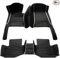 Luxury Custom Leather Car Floor Mats, All-Weather Waterproof Protection, Anti-Slip Heavy Duty Automotive Liners for Cars SUV Trucks (Black White Stripe)