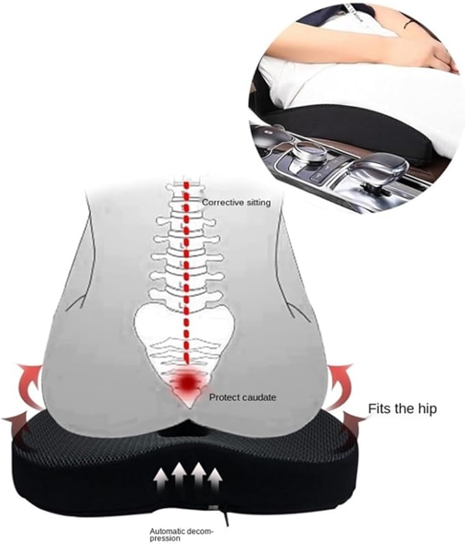 Heightening Wedge Car Seat Cushion Pad for Driving with Comfort Memory Foam, Curved Design Closely Adheres to The Lumbar Spine and Buttocks, Relieving Fatigue Broader Vision (Waist Cushion,Dark Gery)