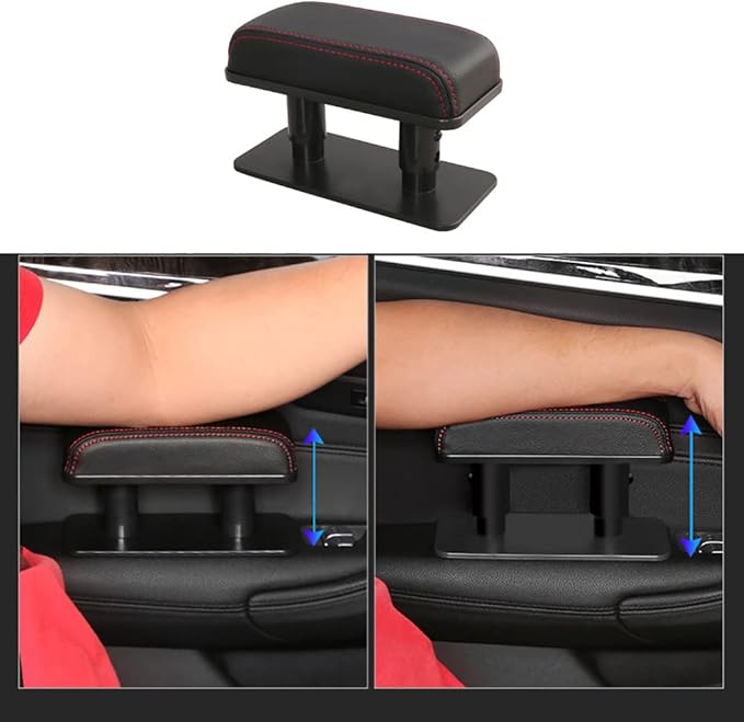 KACEPAR Arm Wrist Rest Support Adjustable Height Comfort Pad, Car Door Armrest Rest Pad Adjustable Height Car Armrest Left Elbow Support, Universal Fit for Most Car - Black with Red Stitches