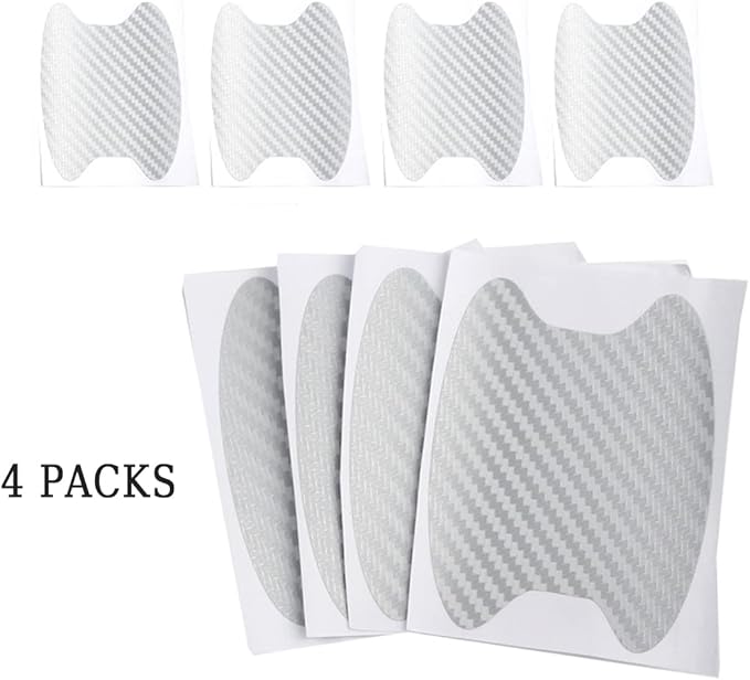 4PCS Carbon Fiber Anti-Scratches Car Door Cup Protector, Non-Marking Auto Door Handle Protective Film, Universal for Most Car Handles (Silver/4PCS)