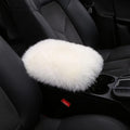 LLB Auto Center Console Cover Pad Universal Fit for SUV/Truck/Car, Genuine Sheepskin Wool Fur Car Armrest Seat Box Cover, Furry Fluffy Auto Armrest Cover Protector (White)