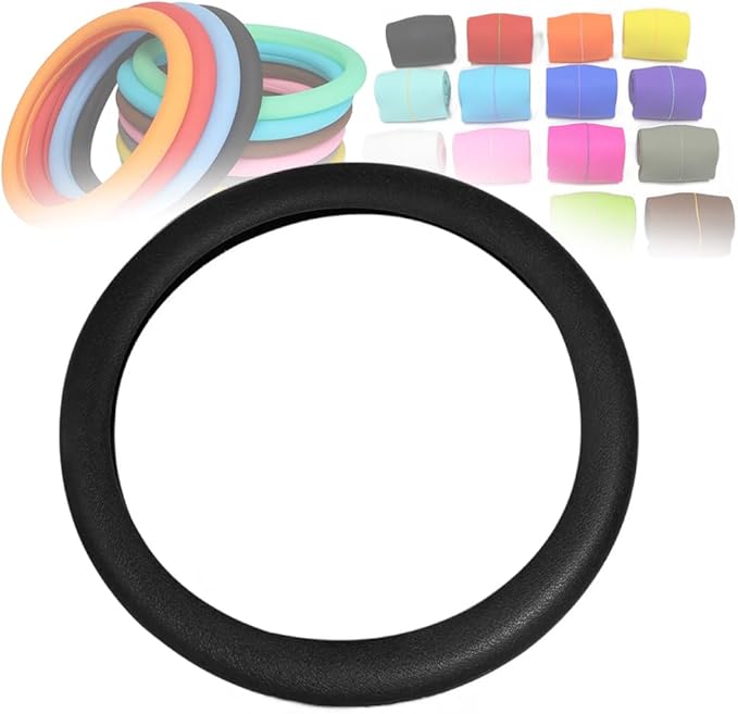 GLIART Steering Wheel Cover, Cool Non-Slip Silicone Universal Car Protector Material, Easy Install, Anti-Slip Design, Comfortable Fit, Black