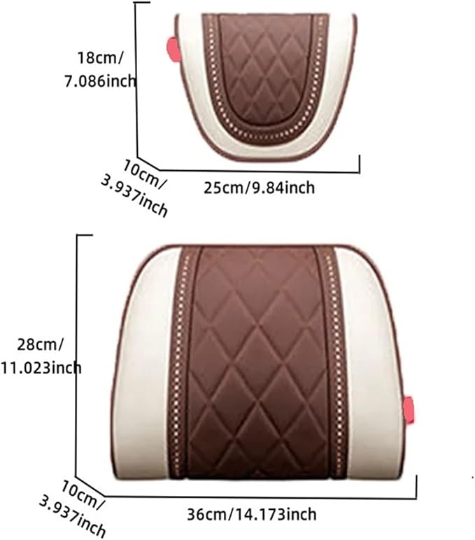 Car Headrest Neck Pillow Soft Leather Fit for Seat Back Support Lumbar Pillow Car Travel Rest Cushion Accessories(Beige-1 Set)