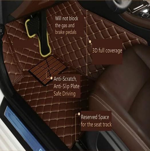 Custom Leather Car Mats, Vehicle-Specific Fit All-Weather Floor Mats, 100% Waterproof Anti-Slip Durable Protection for SUV Truck Sedan, Precision Tailored Protection (Dark Brown Beige car mat)