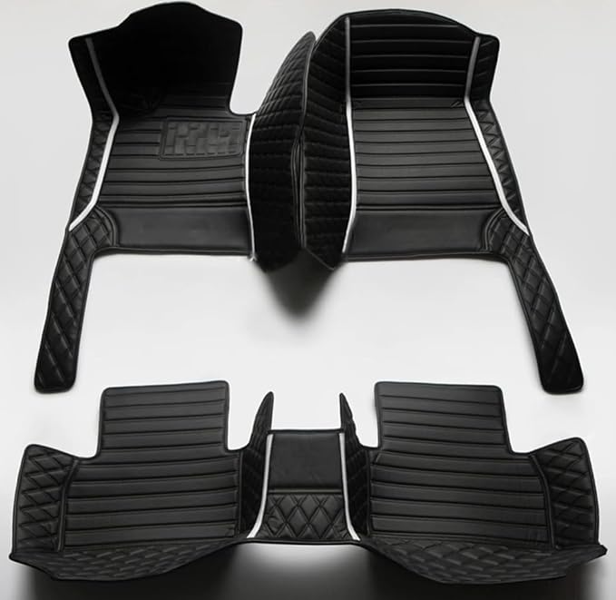 Custom Personalized Floor Mats for Cars，Luxury Full Coverage All Weather Car Floor Mats，Anti-Slip Leather Car Mat Set ，Custom Floor Mats for 99% of Cars, Trucks & SUVs (All Black White)