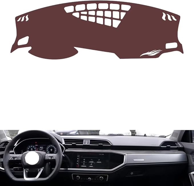 Leather Dashboard Cover Compatible with Audi Q3（Speakers on Both Sides） 2019-2024,Dash Board Cover mat Anti-Slip Sun-Proof and dust-Proof(Brown)