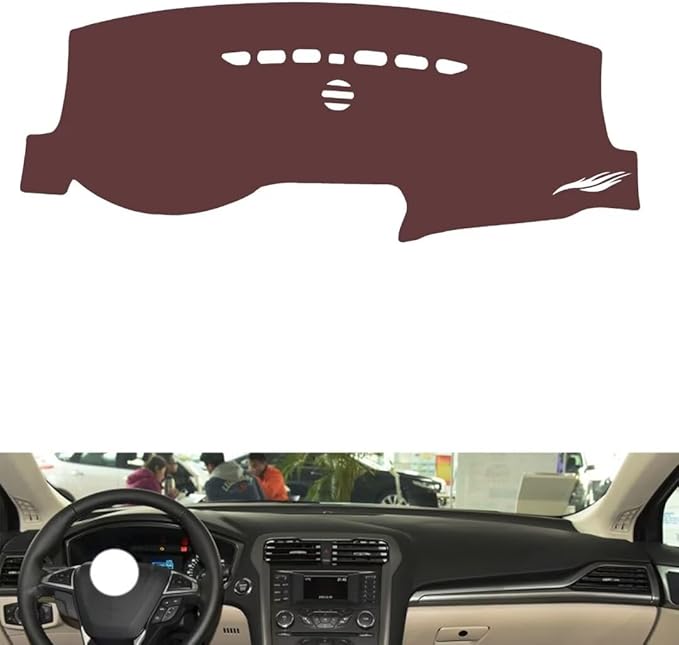 Leather Dashboard Cover Compatible with Ford Mondeo (Speakers) 2013-2020,Dash Board Cover mat Anti-Slip Sun-Proof and dust-Proof(Brown)
