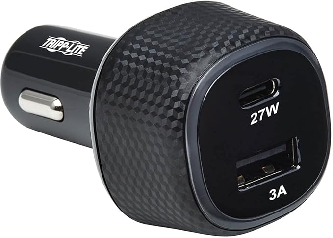 Tripp Lite USB Car Charger, 45W Dual Port USB Car Charger, USB-C 27W QC4+, USB-A 18W QC 3.0, Black (U280-C02-45W-1B)