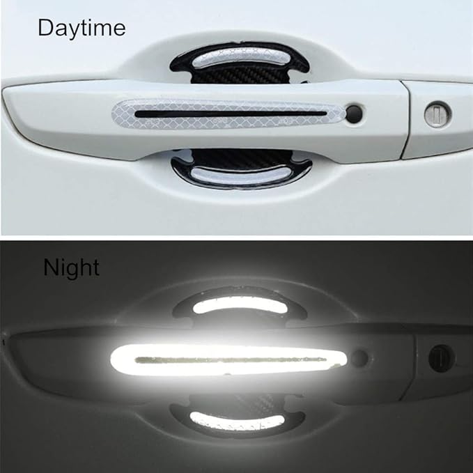 Car Door Handle Protector Reflective Sticker Universal Auto Carbon Fiber Door Handle Anti Scratch Cover Guard 8PCS Silver