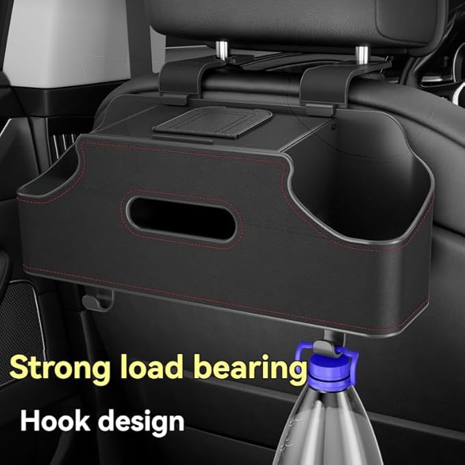3-in-1 Car Backseat Organizer, Multifunctional Car Seat Back Storage Box, Car Storage Organizer with Cup Holders Tissue Box for Travel, Road Trip (Black)