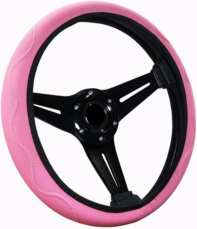 Pink Steering Wheel Cover Elastic Universal 14-15 inch Steering Wheel Covers Soft Microfiber Leather Breathable Anti-Slip Durable Car Accessories Fit for Suvs, Vans, Trucks