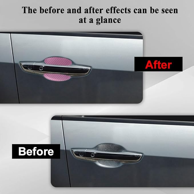 4PCS Car Door Handle Cup Scratch Protector, Car Door Handle Sticker, Scratch Auto Door Protective Film, Car Accessories Car Door Handle Protective Films Universal for Cars (Pink, 4PCS)