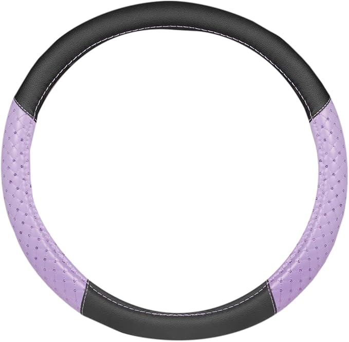 Carbella Purple Sequin Bling Steering Wheel Cover, Standard 15 Inch Size Fits Most Vehicles, Cute Faux Leather Car Steering Cover with Diamond Rhinestone Glitter Like Detail, Car Accessories for Women
