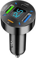 66W Fast Car Charger 4-Port USB C – PD 20W + QC 3.0 + 2 USB 2.4A, Cigarette Lighter Adapter with LED Voltage Meter, Compatible with iPhone 15/14/13, Samsung Galaxy, iPad & Android Devices RDRKR
