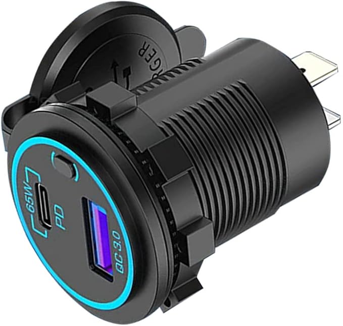 USB Outlet for Laptop USB C Car Charger Socket PD 12V Multi Port Outlet Waterproof Adapter for Car Boat Truck, Black, 500356290