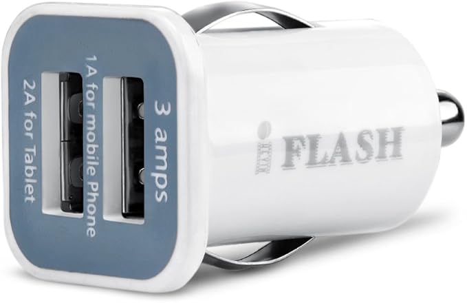 iFlash Dual USB Car Lighter Charger Adapter with 3A Output - fast Heavy Duty Ouput - Support Apple iPad Pro / Air 2 / mini 2/3/4 iPhone X / 8 Plus / 7 / 6S Plus / 6 / SE /5S (White)