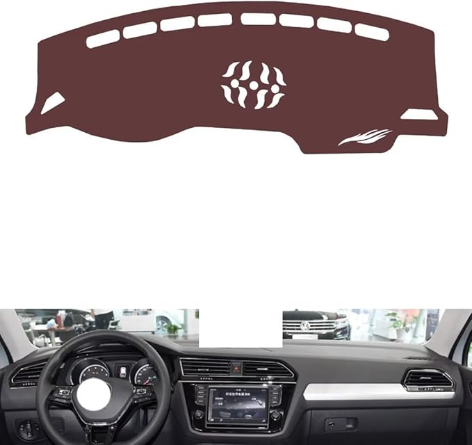 Leather Dashboard Cover Compatible with VW tiguan L（Middle Sound Hole）,Dash Board Cover mat Anti-Slip Sun-Proof and dust-Proof(Brown)