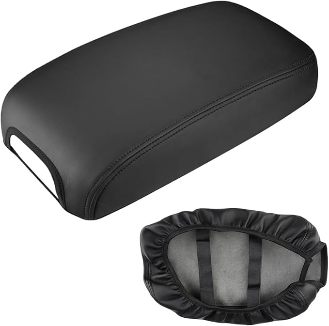INTGET Center Console Cover for Dodge Charger Accessories 2011-2020 2021 2022 2023 for Chrysler 300 2015-2022 Leather Console Lid Protector Cushion Pad(Black Stitches, Without Pattern)
