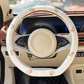 Wheel Cover Flax Microfiber Steering Wheel Covers for Women Fit 15 inch Car Cute Bow Tie Anti-Slip Breathable Absorbing Sweat Cover (Type-D-Tulip)
