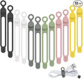 Silicone Cable Ties, 12pcs Reusable Data Cable Organizer, Multipurpose Elastic Wire Organizer Ties for Bundling and Fastening Earphone, Phone Charger