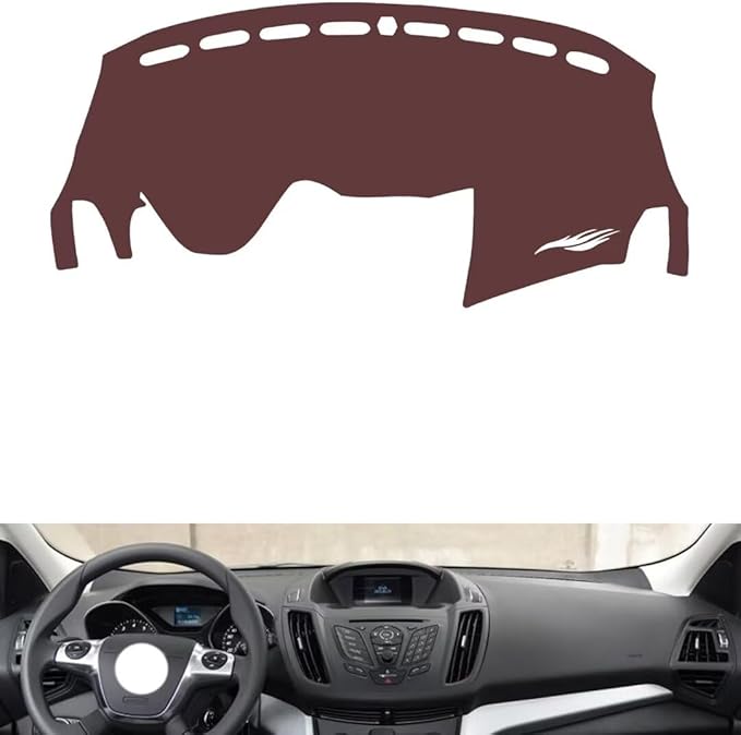 Leather Dashboard Cover Compatible with Ford Kuga (Two Wheel Drive) 2013-2018,Dash Board Cover mat Anti-Slip Sun-Proof and dust-Proof(Brown)