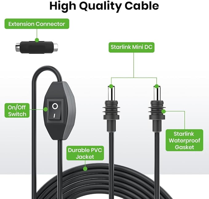 XTAR 10FT DC5521 Power Cable for Starlink Mini with Coupler - Shorter & Portable Alternative to 15M Cable, Dual Male & Female Connectors for RV Outdoor Camping Use(1*Cable+1*Connector)