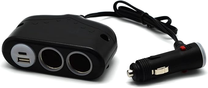 Cliff Top Dual Cigarette Lighter Adapter for Car – 12V Car Charger Splitter with PD USB-C, QC3.0 Fast Charging, Double Cigarette Lighter Sockets, 12V Car Outlet Splitter with Power Switch (45CM Cable)