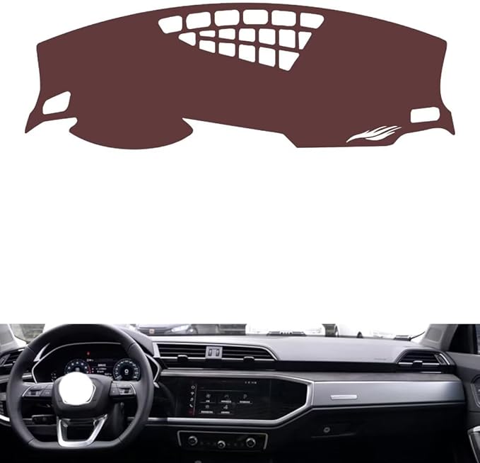 Leather Dashboard Cover Compatible with Audi Q3（No Speakers on Both Sides） 2019-2024,Dash Board Cover mat Anti-Slip Sun-Proof and dust-Proof(Brown)