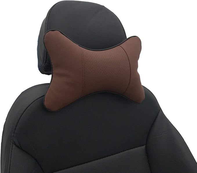 Thomakoo Car Neck Pillows 2pcs Pack Car Headrest Pillow Pu Leather Car Cervical Pillows for Traveling Car Pillows Filled by Fiber (Brown)