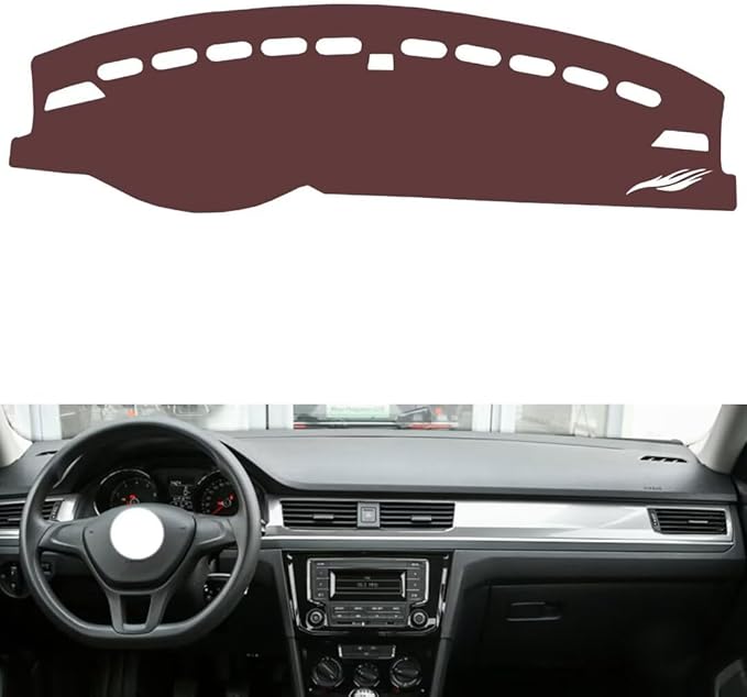 Leather Dashboard Cover Compatible with VW Bora 2019,Dash Board Cover mat Anti-Slip Sun-Proof and dust-Proof(Brown)