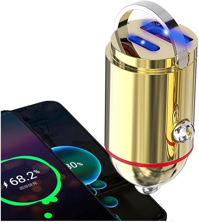 USB Car Charger Adapter Fast Charging PD45W+QC3.0 Dual Port Cigarette Lighter Charger for iPhone 16/15/14/13/12/11/Pro Max, iPad, Samsung Galaxy S25 S24/S23/S22/S21, Pixel, Android -Golden