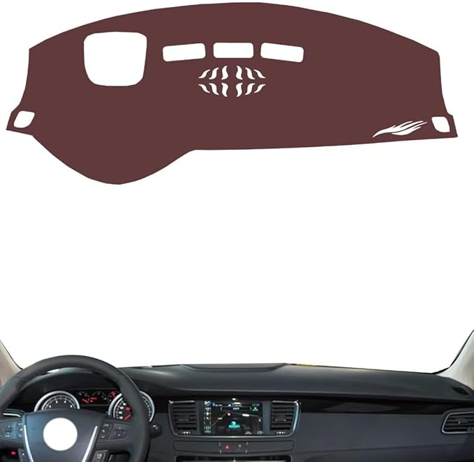 Leather Dashboard Cover Compatible with Peugeot 508（HUD、Speaker）,Dash Board Cover mat Anti-Slip Sun-Proof and dust-Proof(Brown)