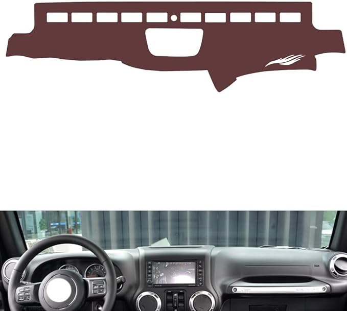 Leather Dashboard Cover Compatible with Jeep Wrangler (There Box 2011-2017,Dash Board Cover mat Anti-Slip Sun-Proof and dust-Proof(Brown)