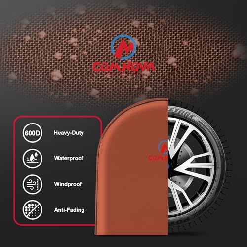 Comnova RV Tire Covers 4 Pack - 600D Tough Tire Wheel Cover Protector for RV, Truck, SUV, Trailer, Camper, Boat and Van, Waterproof & Heavy Duty Tire Cover, Fits Tire Diameters 23-25 Inch