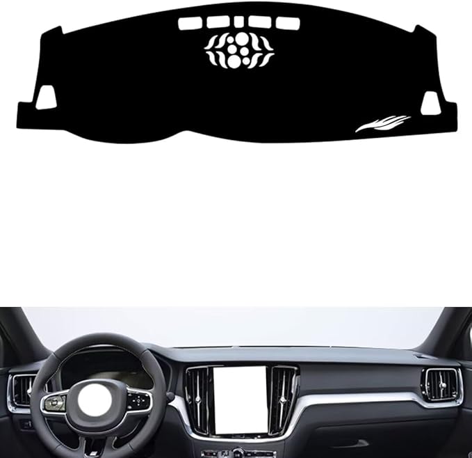 Leather Dashboard Cover Compatible with Volvo V60 (NO HUD 2019-2025，Dash Cover（Black）