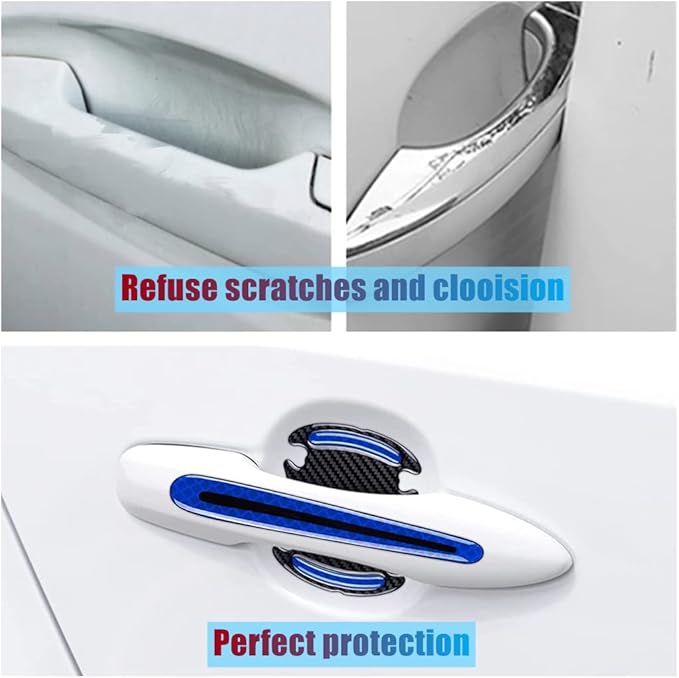 NOI 8pcs Universal 3D Carbon Fiber Texture car Door Handle Door Bowl Paint Scratch Protector Protective Cover Protective Film car Outdoor Safety Decoration Reflective Strip (Blue) 001