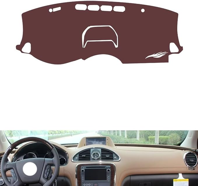 Leather Dashboard Cover Compatible with Buick Enclave（Navigation） 2014,Dash Board Cover mat Anti-Slip Sun-Proof and dust-Proof(Brown)