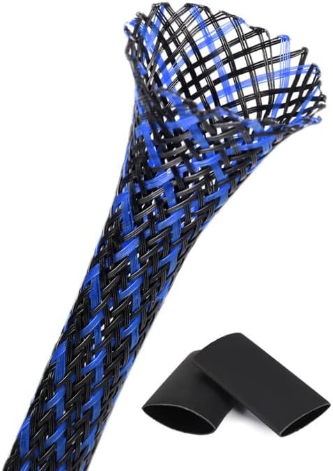25ft - 1/8 Inch Cable Management Sleeve Protector,Wire Loom PET Expandable Wire Sleeving for Office TV Computer Home Theater Engine Bay Cord Organizer,Protect Cables from Pet Cat Dog Chewing,BlackBlue