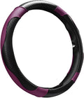 Car Steering Wheel Cover, 15 Inch Carbon Fiber Elastic Vehicle Steering Wheel Protector, Breathable Leather Auto Wheel Covers for Women Men, Interior Car Accessories (Black & Purple)