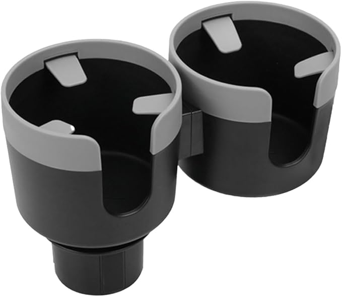 Car Double Cup Holder Extender, 2-in-1 Car Cup Holder Adapter with Adjustable Base, Universal Multifunctional Cup Holder Organizer for Beverage, Snack, Cup, Bottle Storage (Grey)