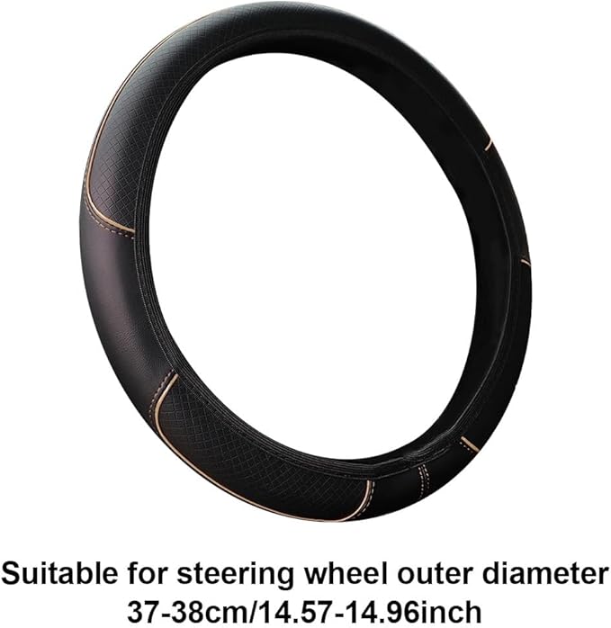 Queenbox Faux Leather Car Steering Wheel Cover, Anti-Slip Grip Diamond Quilted Protector Universal for 14.5-15in Round D Vehicle SUV Truck, Black Brown