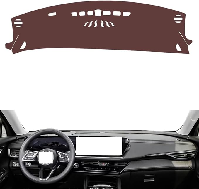 Leather Dashboard Cover Compatible with Buick Envision S (Warning Light) 2024,Dash Board Cover mat Anti-Slip Sun-Proof and dust-Proof(Brown)