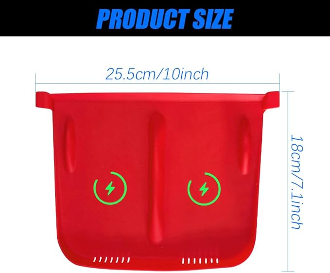 Center Console Wireless Charger Anti-Slip Silicone Mat, Waterproof Phone Pad for Wireless Charging, Car Interior Accessories Universal for Model 3 Model Y 2021-2024 (Luminous, Red)