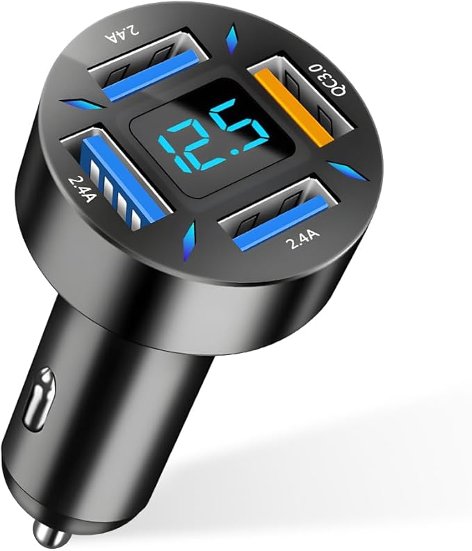 Augeny USB C Car Charger, 4 Port Auto Fast Charger with USB QC3.0, Cigarette Lighter USB Automotive Adapter Compatible with Most Mobile Cell Phone, Car Accessories (QC 3.0)
