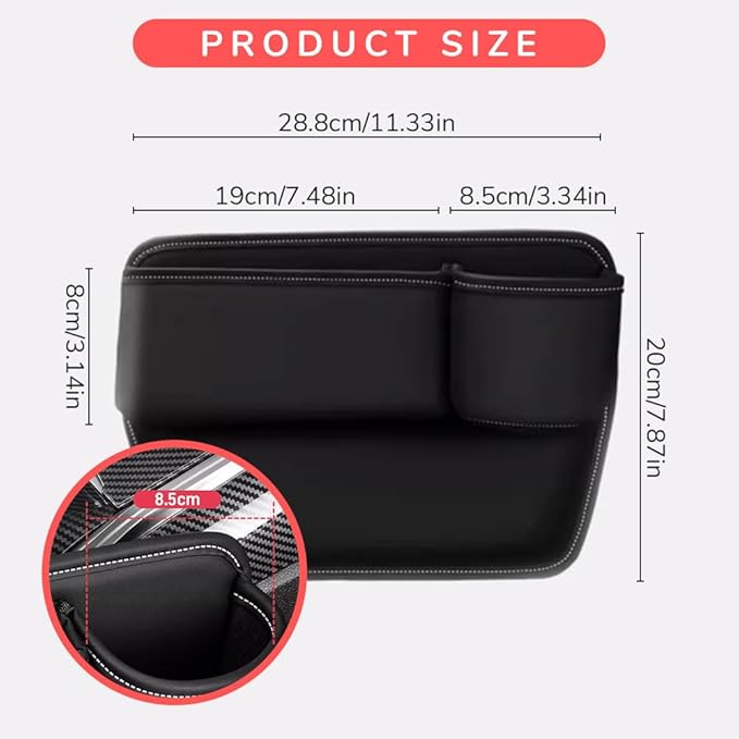 Car Leather Cup Holder Gap Bag,2025 Upgrade Car Storage Box with Cup Holder,Seat Storage Box Gap Filler Organizer for Glasses Phone Keys and Cards (Black, Passenger Seat)