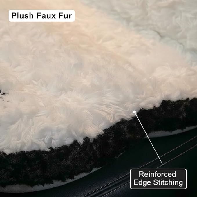 Soft Plush Car Seat Cushion and Lumbar Support Set - Adorable White Animal Design for Enhanced Driving Comfort (White)