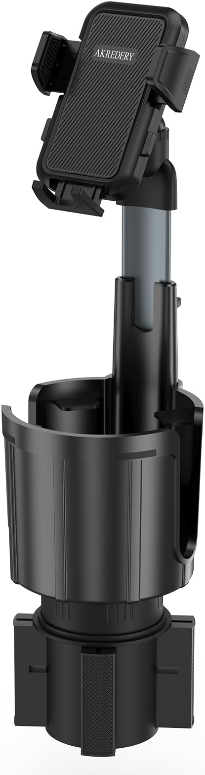 AKREDERY Car Phone Mount with Cup Holder Expander - Upgraded Anti-Shake 2-in-1 Cup Phone Holder for SUVS Trucks with Adjustable Aluminium Alloy Long Neck, fit for iPhone Samsung Galaxy (Black)