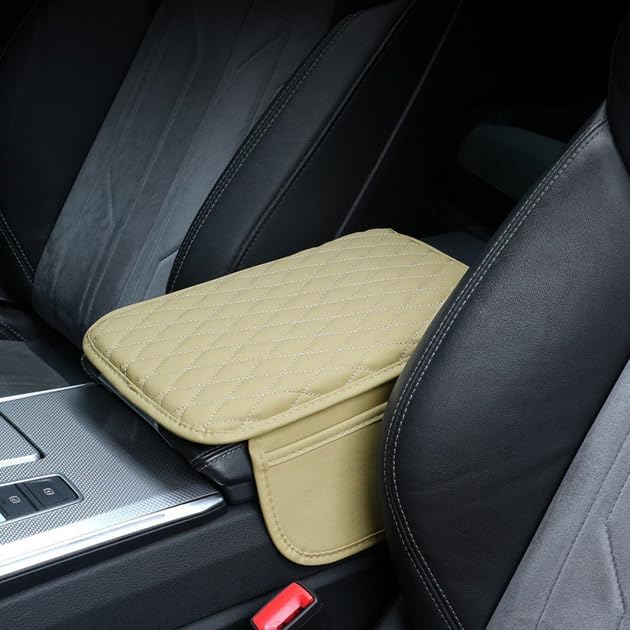 Car Armrest Cover for Nissan Sentra 1982–2025 2026 B18, Center Console Pad, Leather Armrest Box Protector, Waterproof Anti-Scratch Console Lid Cushion,Comfort Interior Accessories,D-Beige