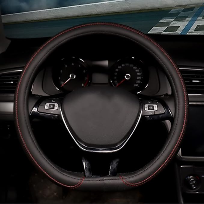 Car Steering Wheel Cover with Durable PU Leather, Universal 21 inch Fit for Car Truck SUV, Breathable Anti Slip Auto Steering Wheel Covers for Men and Women