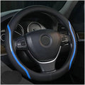 Muamos Steering Wheel Cover Blue, Carbon Fiber Car Steering Wheel Covers with Coasters Universal 14.5-15 inch Leather Microfiber Breathable Anti-Slip Steering Wheel Accessories Set